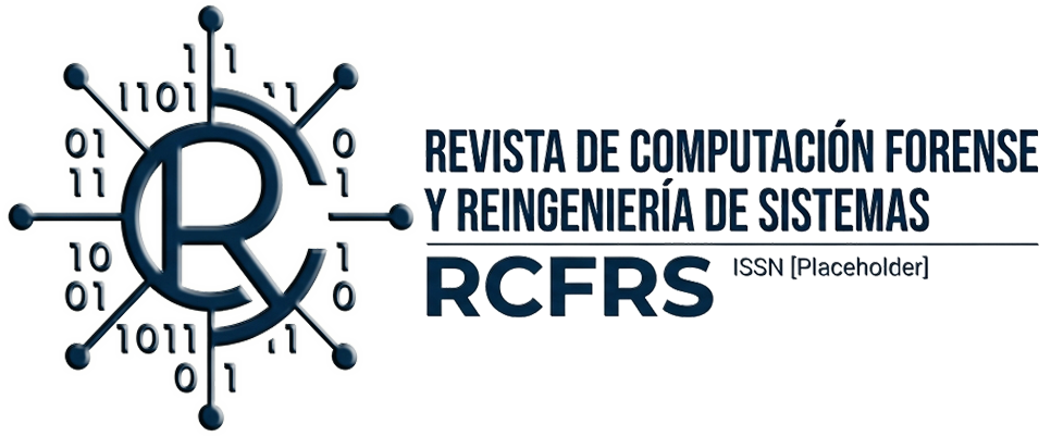 Logotipo oficial de la Revista de Computación Forense y Reingeniería de Sistemas (RCFRS), implementado y configurado en la plataforma OJS por Marco Mármol como parte del desarrollo del portal editorial.
